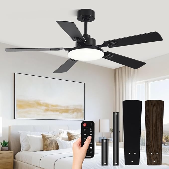 POCHFAN 52 Inch Brushed Nickel Ceiling Fan with Lights and Remote